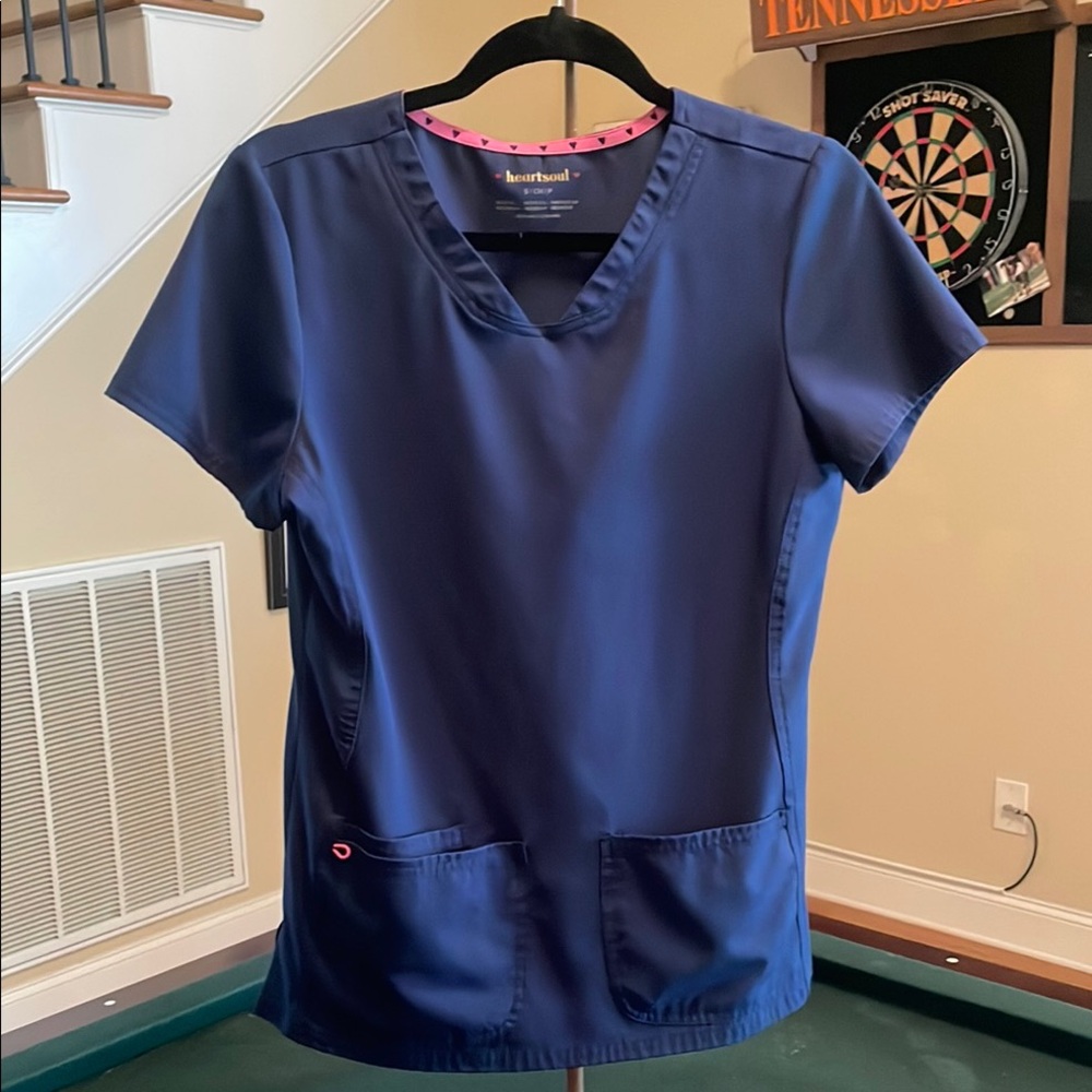 HeartSoul Blue Fitted V-Neck Scrub Set